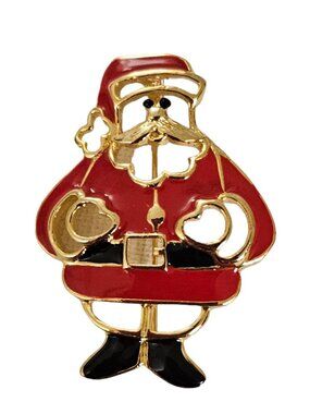 SFJ Red Enamel Christmas Santa Pin Signed, L204